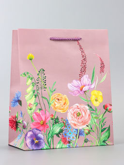 Цена за 2 шт. Пакет подарочный ламинированный вертикальный Цветочный узор, 18?22.3?10 см