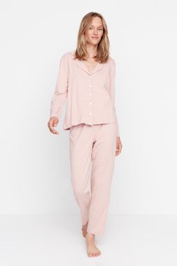 Pudra %100 Pamuklu Bask?l? Orme Pijama Tak?m? THMAW20PT0265