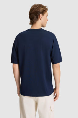 Erkek Lacivert Oversize Fit Bisiklet Yaka Ti__rt