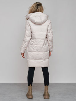Пальто утепленное с капюшоном зимнее женское бежевого цвета 13332B - Visdeer фото 7