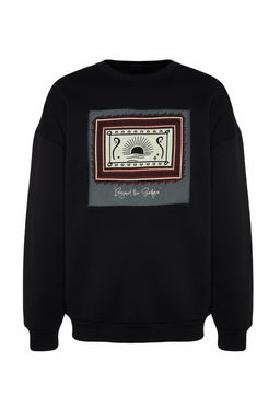 TRENDYOL MAN Siyah Oversize/Genis Kesim Uzun Kol Etnik Aplikeli Sweatshirt TMNAW24SW00170 - Trendyolmilla фото 6