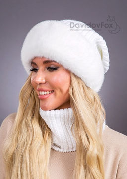 Шапка Ника трикотаж экомех белая