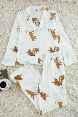 Trendyolmilla Lacivert Kaplan Desenli Viskon Dokuma Pijama Tak?m? THMAW25PT00036  фото 6