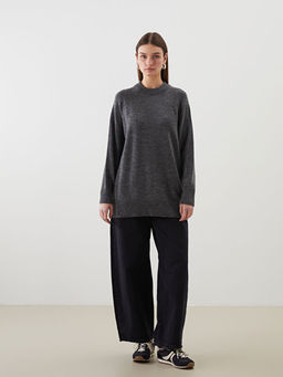 Dik Yaka Oversize Kad?n Triko Tunik