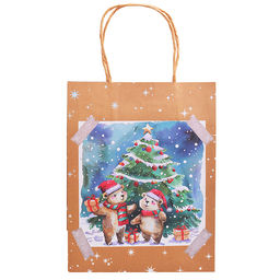 Пакет из крафт-бумаги для сувенирной продукции, с шириной основания 18см, плотность бумаги 150 г/м