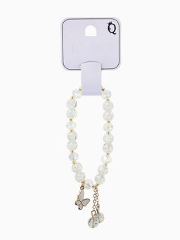 Браслет с подвесками "Сахарный" бабочка, шар №8, цвет белый в золоте