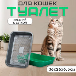 Туалет средний с сеткой 36×26×6.5 см, серый/зелёный