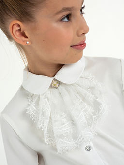 Молочная трикотажная школьная блузка для девочек Mooriposh, модель 06218  фото 4