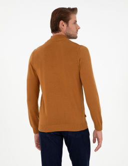 Kahverengi Slim Fit Yar_m Bal_k__ Yaka Basic Triko Kazak