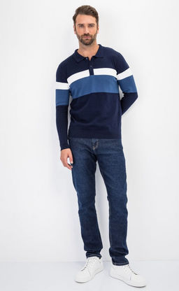 Джемпер мужской с отложным воротником и планкой на пуговицах F221-15-22021A тёмно-синий - Fine joyce фото 6