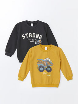 Bisiklet Yaka Uzun Kollu Bask?l? Erkek Bebek Sweatshirt 2li