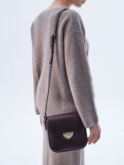 Сумка кожаная через плечо Deboro 3158 пурпур крок