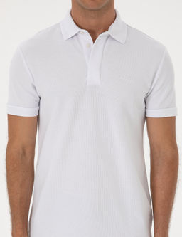 Beyaz Slim Fit %100 Pamuk K_vr_lmaz Amerikan Pike Polo Yaka Basic Ti__rt