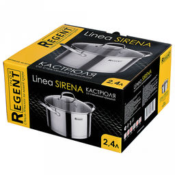 Кастрюля из нержавеющей стали "Sirena" 2,4л, д18см, h9,5см, s3,6мм, дно s0,6мм, индукционное дно д17,5см, стеклянная крышка, ручка из нержавеющей стали, многослойное капсулированное дно, мерная шкала, цветная коробка, "Regent (Китай)