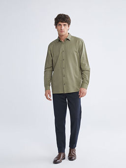 ?nden D??me Kapamal? D?z Uzun Kollu Erkek G?mlek