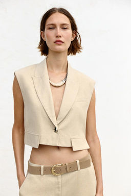 LINEN BLEND SHORT WAISTCOAT - Zara фото 2