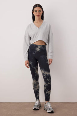 Siyah Seamless/Dikissiz Batik Desenli Tam Boy Orme Spor Tayt THMAW26TY00022