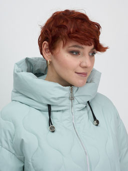 Куртка женская демисезонная с капюшоном бирюзового цвета 1140Br