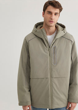 Kapusonlu Haki Ceket - Mavi фото 5