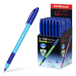 Цена за 50 шт. Ручка шариковая ErichKrause U-109 Stick&Grip Neon 1.0, Ultra Glide Technology, цвет чернил синий (в коробке по 50 шт.)