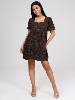 019 ПЛАТЬЕ ЖЕНСКОЕ (Чёрный/цветочки)