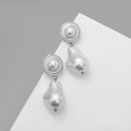 Серьги с жемчугом Абстракция крупная бусина, цвет серебро