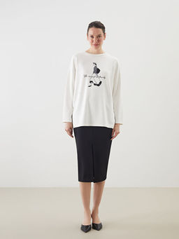 Bisiklet Yaka Bask?l? Oversize Kad?n Sweatshirt Tunik