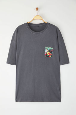 Trendyolmilla Man Buyuk Beden Antrasit Oversize/Genis Kesim Soluk Efekt Bask?l? %100 Pamuk T-shirt TEDSS25BF00001  фото 2