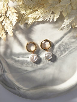 Серьги со съёмным элементом Трансформер жемчужный диск, цвет белый в золоте