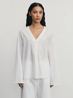 Блузка из хлопка в полоску / Zarina  фото 4