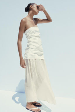 CONTRAST STRAPLESS MIDI DRESS