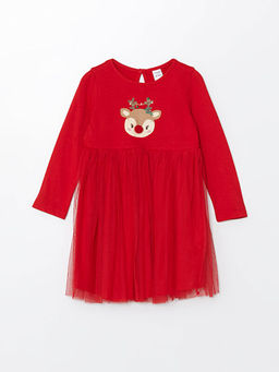 Bisiklet Yaka Y?lba?? Temal? K?z ?ocuk Elbise