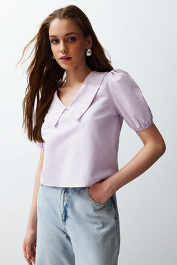 Lila Yaka Detayl? Dokuma Bluz TWOSS24BZ00335 - Trendyolmilla фото 4