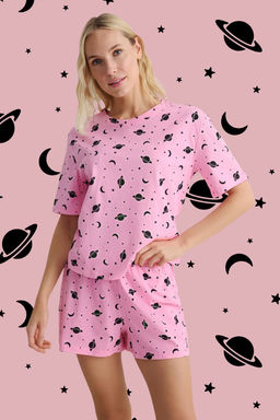 Trendyolmilla Beyaz %100 Pamuklu Galaksi Desenli Sortlu Orme Pijama Tak?m? THMSS25PT00070  фото 11