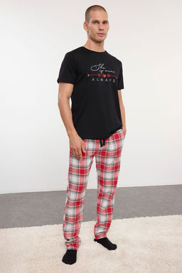 Erkek Siyah Ekoseli Regular Fit Ust Orme Alt Dokuma Couple/Cift Pijama Tak?m? TMNAW25PT00043