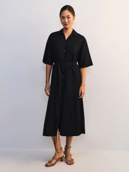 Льняное платье-рубашка с поясом ZR2605012904-50 / Zarina