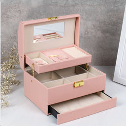 Шкатулка для украшений 22x16x13 см 3 яруса с зеркалом / X114 Розовый /уп 24/ 728436