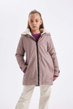 Водоотталкивающий плащ с капюшоном для девочек - Defacto фото 4