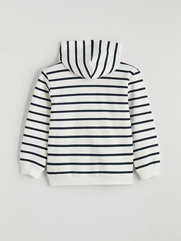 Kap??onlu ?izgili Erkek ?ocuk Fermuarl? Sweatshirt