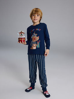 Bask?l? Erkek ?ocuk Pijama Tak?m?