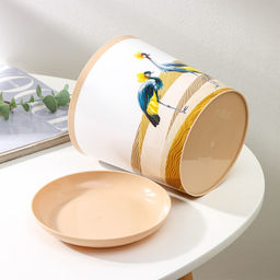 Горшок для цветов с поддоном Доляна «Каракум. Венценосный журавль», 1.6 л, d=14 см, h=15.5 см, пластиковый, белый/бежевый