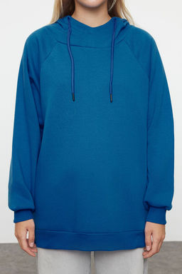 Saks Kapusonlu Oversize Sardonlu Orme Sweatshirt