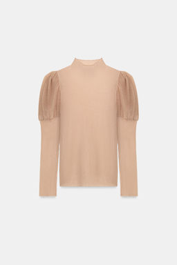 TOP PUNTO SEMITRANSPARENTE MANGA ABULLONADA / Rosa palo - Zara фото 6