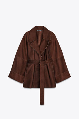 OVERSIZE SHORT SUEDE LEATHER TRENCH COAT - Zara фото 2