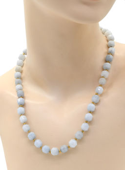 Бусы граненые из кальцита цв.аквамарин 8*10мм, 49см