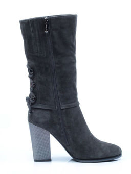 02-YF189-201M DK.GREY Полусапоги зимние женские (натуральная замша, натуральный мех (еврозима))