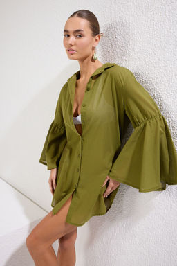 Ekru Dokuma %100 Pamuk Plaj Mini Elbise TBESS25EL00036 - Trendyolmilla фото 8