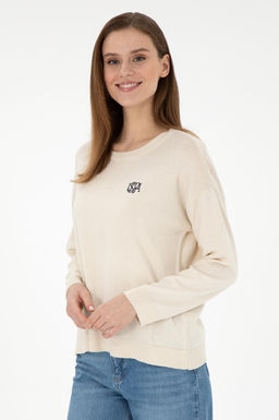 Женский кремовый меланжевый свитер с круглым вырезом Неожиданная скидка в корзине