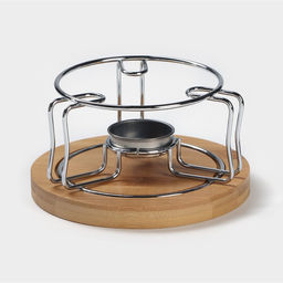 Подставка-подогрев под чайник BellaTenero Эко, на бамбуковой подставке, d=14 см, металл, серебристая