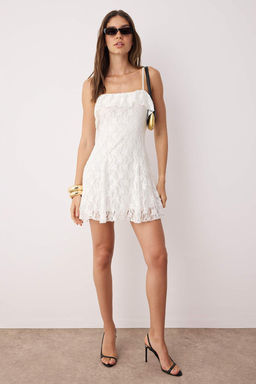 Beyaz Godeli Astarl? Ask?l? Mini S?k Elbise TPRSS25EL00307